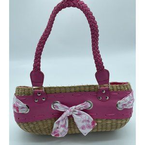 Pink Bow Straw Purse
